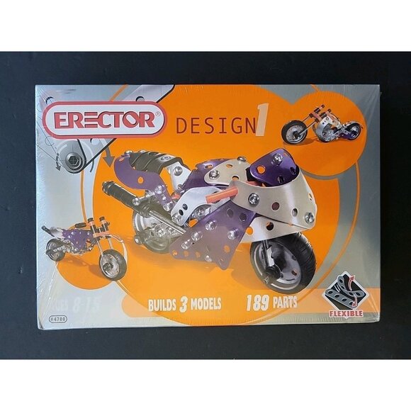 Erector Design Motorcycle Metal Building Set Meccano - 3 Models 189 Parts NEW - Picture 1 of 6